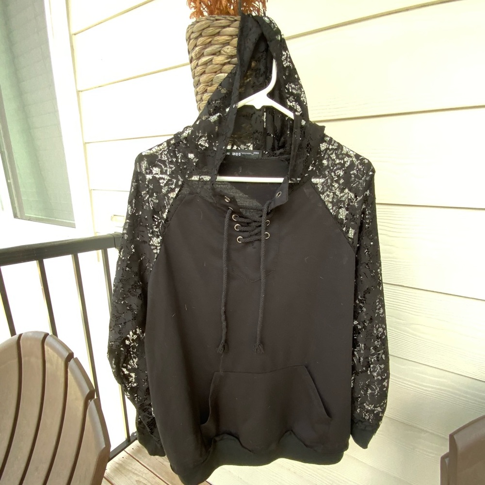 Lacey black tie up hoodie